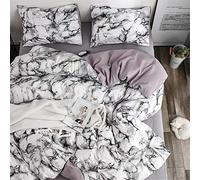 Treer Mármol Juego de Ropa de Cama, Microfibra Suave Transpirable Estilo Nórdico Pareja Niños Niña Juego de Fundas Edredón con 1 Funda Nórdica + 1/2 Funda de Almohada (Mármol Blanco,200x200cm)