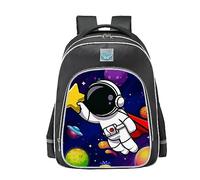 Treer Mochila Escolar, Nylon Mochila Escolar, Mochila Escolar Niña Chico, Mochila Niño 3-16 Años, Mochila Colegio para Alumnos de Preescolar, Primaria Secundaria (Astronautas J,26x13x32cm)