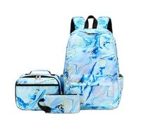 Treer Mochila Niña Niño Tinte Anudado Mochilas Escolares Juego De Mochila con Lonchera y Estuche para Lápices Juego de 3 Mochila Infantil Adolescente para Escuela, Viajes (Azul)