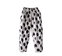 Treer Mujer Pantalón Anchos de Lino, Verano Estampado Casual Pantalones Harem Cómodo Cintura Alta Elástica Pantalones de Yoga Grande Talla Baggy con Bolsillos Laterales (3XL,Lunares Negros)