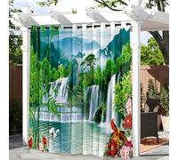 Treer Paisaje de Patio en 3D Cortinas Exterior Impermeable, 1 Panel Terraza Cortinas Opacas Patio con Anillos, para Balcones, Jardín, Pérgolas y Terrazas Exterior (Cascada,W132*L304cm)
