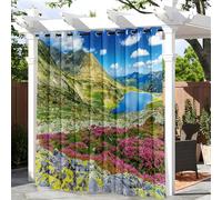 Treer Paisaje de Patio en 3D Cortinas Exterior Impermeable, 1 Panel Terraza Cortinas Opacas Patio con Anillos, para Balcones, Jardín, Pérgolas y Terrazas Exterior (Montaña,W132*L274cm)