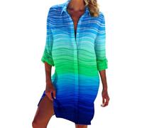 Treer Pareos Vestido Playa Mujer, Pareo Mujer Verano Bikini Cover Up Traje de Baño Cubrir Bikini Vestido Arte en Color 3D Camisa Cómodo Loose Chic para Vacaciones Beach (Azul Verdoso,3XL)