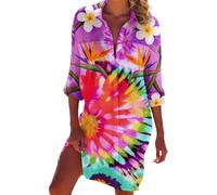Treer Pareos Vestido Playa Mujer, Pareo Mujer Verano Bikini Cover Up Traje de Baño Cubrir Bikini Vestido Arte en Color 3D Camisa Cómodo Loose Chic para Vacaciones Beach (Morado,S)