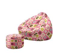 Treer Patrón de Dona Funda Puff Pera Salon sin Relleno, Cojín Puff Pera Bean Bag con Reposapies Bolsa de Frijol con Cremallera para Interior, Exterior, Oficina, Salón (Estilo 2,130x150+20x30cm)