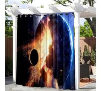 Treer Planetas del Universo 3D Cortinas Exterior Impermeable, 1 Panel Terraza Cortinas Opacas Patio con Anillos, para Balcones, Pérgolas y Terrazas Exterior (Meteoro,W132*L182cm)