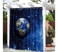Treer Planetas del Universo 3D Cortinas Exterior Impermeable, 1 Panel Terraza Cortinas Opacas Patio con Anillos, para Balcones, Pérgolas y Terrazas Exterior (Tierra,W140*L175cm)
