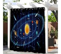 Treer Planetas del Universo 3D Cortinas Exterior Impermeable, 1 Panel Terraza Cortinas Opacas Patio con Anillos, para Balcones, Pérgolas y Terrazas Exterior (Sistema Solar,W140*L260cm)