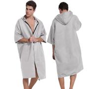 Treer Poncho de Surf Hombre Mujer Microfibra Poncho Surf Toalla con Capucha y Cremallera de Secado Rápido Roba de Baño Transpirable Toalla Poncho para Gimnasio Playa Piscina (Gris,75x110cm)