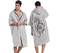 Treer Poncho de Surf Hombre Mujer Microfibra Poncho Surf Toalla con Capucha y Cremallera de Secado Rápido Roba de Baño Transpirable Toalla Poncho para Playa Piscina (Caballito de mar,75x110cm)