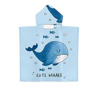 Treer Poncho Toalla de Baño en Playa con Capucha, Niños Animal Impresión Albornoz Playa Algodón Secado rápido Robe Natación Surf Baño Bata para Niñas Niños (65x75cm,Ballena)
