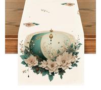 Treer Ramadan Eid Mubarak Camino de Mesa Elegante Estampado de Luna y Farol, Mantel de Lino para Decoración de Mesa del Hogar Musulmán Islámica Iftar, Cena de Fiesta (Estilo 4,33x150cm)