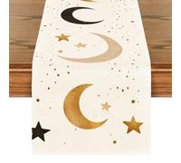 Treer Ramadan Eid Mubarak Camino de Mesa Elegante Estampado de Luna y Farol, Mantel de Lino para Decoración de Mesa del Hogar Musulmán Islámica Iftar, Cena de Fiesta (Estilo 8,33x200cm)