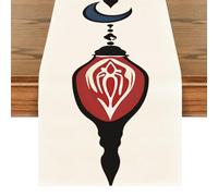 Treer Ramadan Eid Mubarak Camino de Mesa Elegante Estampado de Luna y Farol, Mantel de Lino para Decoración de Mesa del Hogar Musulmán Islámica Iftar, Cena de Fiesta (Estilo 9,33x150cm)