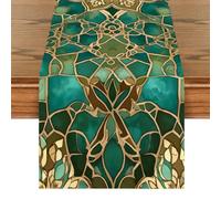 Treer Ramadan Eid Mubarak Camino de Mesa Estampado Estrellas Luna Farolillos Floral Mantel de Lino para Decoración de Mesa del Hogar Musulmán Islámica Iftar, Cena de Fiesta (Turquesa,33x180cm)