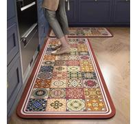 Treer Retro Alfombra Cocina Antifatiga, Estilo étnico Tierra de Diatomeas Alfombra Cocina Absorbebles Lavable Antideslizante para Hogar Pasillo Piso, Comedor y Entrada (Marruecos,80 * 100cm)