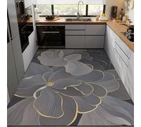 Treer Retro Alfombra Cocina Antifatiga, Tierra de Diatomeas Alfombra Cocina Absorbebles Lavable Antideslizante para Pasillo Piso, Comedor y Entrada (Flor Gris,80 * 140cm)