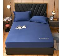 Treer Sábana Bajera Ajustable Color Sólido de Microfibre, Protector de Colchón Cómoda y Transpirable con 25cm Elástica Bolsillo Profundo para Grueso Colchón (Azul Marino,150x200cm)