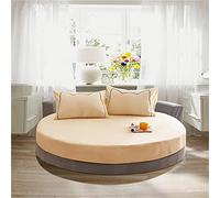 Treer Sábana Bajera Ajustable de 100% Algodón Cama Redonda del Hotel, Protector de Colchón Cómoda y Transpirable con Elástica Bolsillo Profundo para Grueso Colchón (Caqui,220x220+25cm)