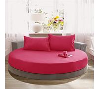Treer Sábana Bajera Ajustable de 100% Algodón Cama Redonda del Hotel, Protector de Colchón Cómoda y Transpirable con Elástica Bolsillo Profundo para Grueso Colchón (Rosa Roja,200x200+25cm)