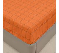 Treer Sábana Bajera Ajustable de Microfibra Antiarrugas Poliéster Suave con Patrón Bolsillo Profundo de 30cm Deep Fitted Sheet para Niños y Adultos (Cuadros Naranja,90 * 200+30cm)