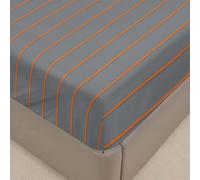 Treer Sábana Bajera Ajustable de Microfibra Antiarrugas Poliéster Suave con Patrón Bolsillo Profundo de 30cm Deep Fitted Sheet para Niños y Adultos (Gris y Naranja,160 * 200+30cm)