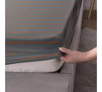 Treer Sábana Bajera Ajustable de Microfibra Antiarrugas Poliéster Suave con Patrón Bolsillo Profundo de 30cm Deep Fitted Sheet para Niños y Adultos (140 * 190+30cm,Gris y Naranja)