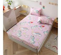 Treer Sábana Bajera Ajustable Elástica, Transpirable Suave y Cómoda Microfibra Premium Bolsillo Profundo Esquinas Elasticidad y Antiarrugas Protector de Colchón (Unicornio Arcoiris,180x200x30cm)