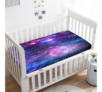 Treer Sabanas Cuna Minicuna, Cielo Estrellado Azul 3D Funda Capazo Sabanas Carrito Bebe Acogedor y Transpirable Protector Colchon Cuna para Rectangula Colchón de Bebé (Morado,140x70x20cm)