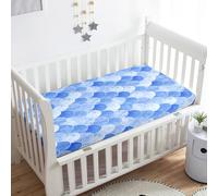 Treer Sabanas Cuna Minicuna, Funda Capazo Sabanas Carrito 3D Escama de Pez Bebe Acogedor y Transpirable Protector Colchon Cuna para Rectangula Colchón de Bebé (Azul,140x70x20cm)