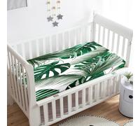Treer Sabanas Cuna Minicuna, Verde Hoja de Plátano Capazo Sabanas Carrito Bebe Acogedor y Transpirable Protector Colchon Cuna para Rectangula Colchón de Bebé (Hojas,75x30x10cm)