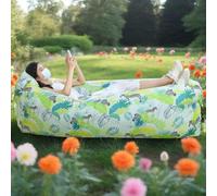 Treer Sofa Hinchable Portátil, Sofá Inflable para Exteriores, Impermeable, Ultraligera, Anti Fugas De Aire, para Viajes, Camping, Playa, Fiestas (Cebra y Verde,230 * 70cm)