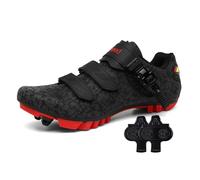 Treer Zapatillas Ciclismo Montaña 2026, Zapatos Bicicleta Montaña Hombre Mujer, 37-47 EU Zapatillas de Ciclismo Verano Ligeros Calzado Bicicleta con SPD 4 Hoyos Tacos (Negro Noche/Rojo,46)
