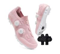 Treer Zapatillas Ciclismo Montaña, Zapatos Bicicleta Montaña Hombre Mujer, Zapatillas de Ciclismo Verano Ligeros Calzado Bicicleta con SPD 4 Hoyos Tacos | 37-47 EU, Primavera y Verano (Rosa,46)