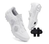 Treer Zapatillas Ciclismo Montaña, Zapatos Bicicleta Montaña Hombre Mujer, Zapatillas de Ciclismo Verano Ligeros Calzado Bicicleta con SPD 4 Hoyos Tacos | 37-47 EU, Primavera y Verano (Blanco,43)