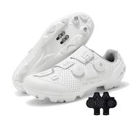 Treer Zapatillas Ciclismo Montaña, Zapatos Bicicleta Montaña para Hombre y Mujer, Zapatillas Ciclismo Verano Ligeras con Tacos SPD de 4 Hoyos, Calzado Bicicleta 36-47 EU (Blanco,44)