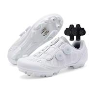Treer Zapatillas Ciclismo Montaña, Zapatos Bicicleta Montaña para Hombre y Mujer, Zapatillas Ciclismo Verano Ligeras con Tacos SPD de 4 Hoyos | Calzado Bicicleta 36-47 EU (Blanco Liso,39)