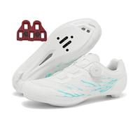 Treer Zapatillas Ciclismo Montaña, Zapatos Bicicleta Montaña para Hombre y Mujer, Zapatillas Ciclismo Verano Ligeras con Tacos SPD de 4 Hoyos Calzado Bicicleta Tamaño 37-48 EU (Blanco-Azul,46)