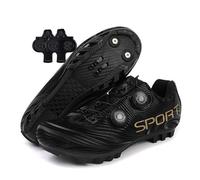 Treer Zapatillas Ciclismo Montaña, Zapatos Bicicleta Montaña para Hombre y Mujer, Zapatillas Ciclismo Verano Ligeras con Tacos SPD de 4 Hoyos | Calzado Bicicleta Tamaño 37-47 EU (Negro,45)