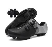 Treer Zapatillas Ciclismo Montaña, Zapatos Bicicleta Montaña para Hombre y Mujer, Zapatillas Ciclismo Verano Ligeras con Tacos SPD de 4 Hoyos Calzado Bicicleta Tamaño 36-47 EU (Negro/Gris,38)