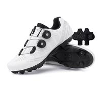 Treer Zapatillas Ciclismo Montaña, Zapatos Bicicleta Montaña para Hombre y Mujer, Zapatillas Ciclismo Verano Ligeras con Tacos SPD de 4 Hoyos | Calzado Bicicleta 36-47 EU (Blanco Negro,38)