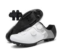 Treer Zapatillas Ciclismo Montaña, Zapatos Bicicleta Montaña para Hombre y Mujer, Zapatillas Ciclismo Verano Ligeras con Tacos SPD de 4 Hoyos Calzado Bicicleta Tamaño 36-47 EU (Blanco/Negro,45)