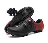 Treer Zapatillas Ciclismo Montaña, Zapatos Bicicleta Montaña para Hombre y Mujer, Zapatillas Ciclismo Verano Ligeras con Tacos SPD de 4 Hoyos Calzado Bicicleta Tamaño 36-47 EU (Negro/Rojo,46)