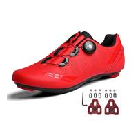 Treer Zapatillas de Ciclismo, Zapatillas Ciclismo Carretera Respirables Zapatos Bicicleta Montaña Hombre Unisex Zapatillas Montaña Calzado Bicicleta con Cleats Rojo 45 EU