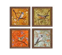 Treeratan - Juego de 4 pósteres de pared con textura UV con temática floral y pájaro, 22.9 x 22.8 cm, color marrón, para decoración del hogar, sala de estar, dormitorio, oficina por Painting Mantra