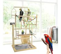 Treesunshine Mesa de Juegos de Loros, 4 capas Parrot Playstand, Soporte para Madera para Pájaros, Soporte de Juegos de Aves Columpio Loro, para Pájaros Trepador para Pequeños Periquitos
