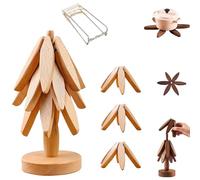 Treevet Coaster Set, Hemmanord Wooden Pot Coaster, Treevot Coaster, Treevot Trivet, Wooden Trivets For Hot Dishes, Wooden Tree Coasters, Natural Foldable Wooden Trivet (Wood Color,3PCS)