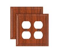 TREEWELL Paquete de 2 cubiertas de enchufe doble dúplex, placas de interruptor de fibra de bambú natural y cubiertas de tomacorriente, placas de pared decorativas de grano de madera para tomas
