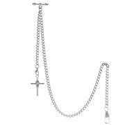 TREEWETO Albert - Reloj de bolsillo para hombre, 2 ganchos con colgante de cruz envejecida, barra en T, plata, Antiguo