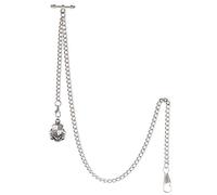 TREEWETO Albert - Reloj de bolsillo para hombre, 2 ganchos con colgante de escudo antiguo, barra en T, plata, Antiguo